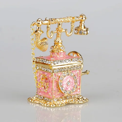 Miniatura 11 de SEVENBEES Figuras de teléfono turquesa, caja esmaltada con bisagras con cristales rosados, joyeros decorativos, coleccionables, regalos para niñas