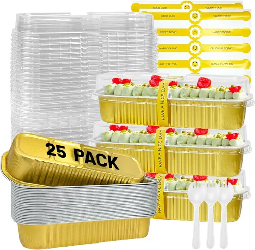 Miniatura 10 de Paquete de 100 mini moldes para pasteles de 6.8 onzas con tapas, moldes para hornear de papel de aluminio, recipientes individuales para postres