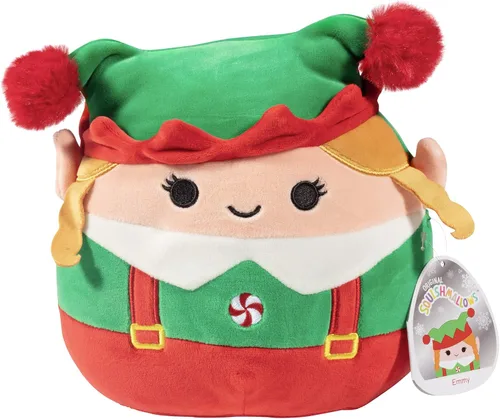 Squishmallows Emmy The Christmas Elf original de 8 pulgadas – Peluche oficial de Jazwares – Juguete de peluche coleccionable suave y blando –