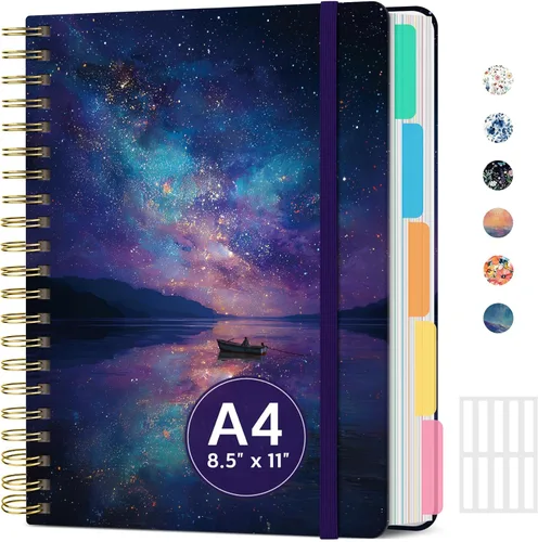 Miniatura 42 de Cuadernos grandes de espiral rayados para el trabajo con divisores y pestañas extraíbles, 8.5 x 11 pulgadas, bonito cuaderno de tapa dura de 5 A