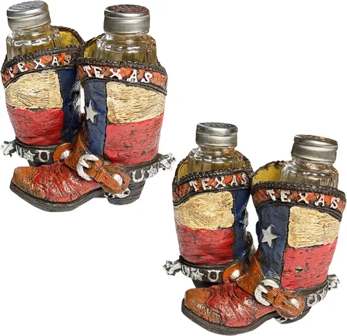 Miniatura 3 de Urbalabs - Botas de cerámica con bandera de Texas, salero y pimentero occidental, carrito, granja, mesa de comedor, cocina, decoración de encimera