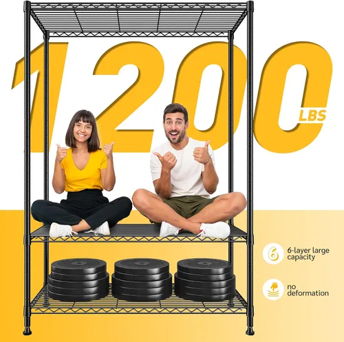 Miniatura 4 de REIBII Estantería de almacenamiento de 75''H de metal, estantería de 6 niveles con cable para despensa, estantería de garaje ajustable de 1200LBS