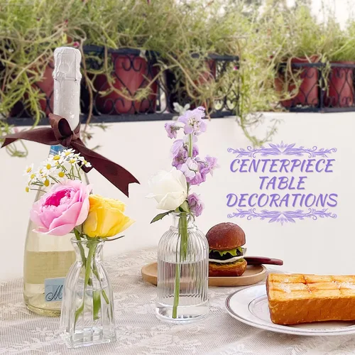 Miniatura 5 de Juego de 12 jarrones de cristal para centros de mesa, pequeños jarrones para flores, florero transparente a rayas, jarrones modernos a granel