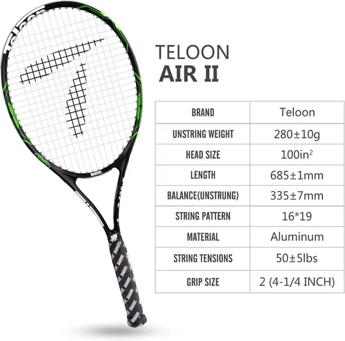 Miniatura 6 de Teloon Raquetas de tenis para adultos, 2 piezas, raqueta de tenis recreativa de 27 pulgadas para hombres y mujeres, estudiantes universitarios