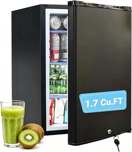 Smad Mini refrigerador con bloqueo, sin ruido, 110 V/12 V, refrigerador compacto de 2 vías, caravana, camión, caravana, bebidas, mini refrigerador
