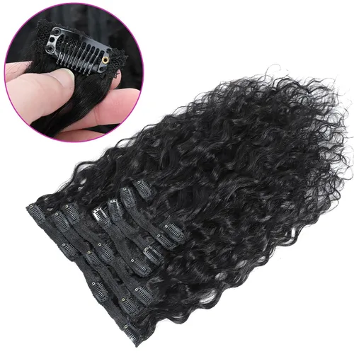 Miniatura 6 de Extensiones de cabello ondulado con clip, rizado natural, 100% cabello humano brasileño sin procesar, para mujeres negras (12 pulgadas)
