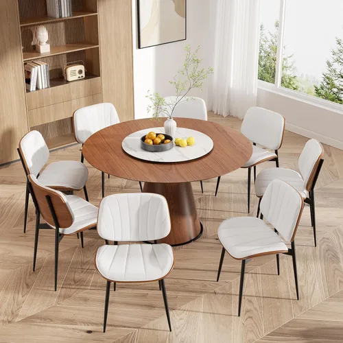 Miniatura 16 de Silla de comedor, sillas de comedor modernas de mediados de siglo, sillas de cocina tapizadas de piel sintética con respaldo de madera curvada