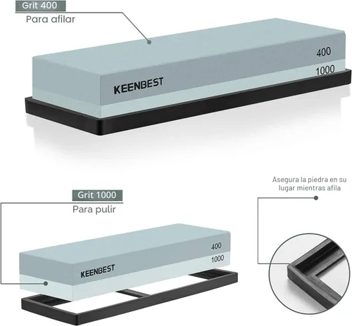 Miniatura 2 de KEENBEST Actual Grit - Juego de piedra de afilar de material de primera calidad, 2 lados, 400 1000, afilador de cuchillos de cocina, piedras húmedas