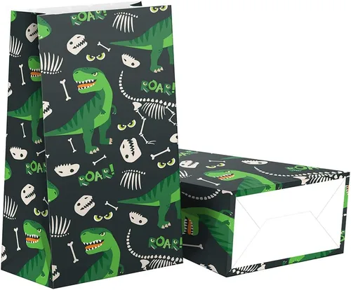Miniatura 3 de Bolsas de regalo de dinosaurios: 24 bolsas de caramelos de dinosaurio con calcomanías, bolsas de regalo de dinosaurio, suministros para fiestas