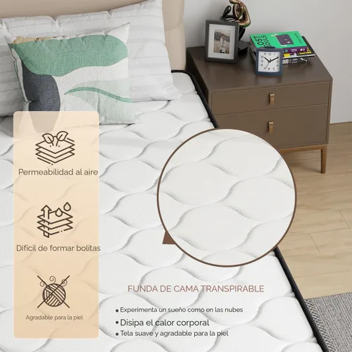 Miniatura 4 de PayLessHere Colchón individual de 6 pulgadas Colchón híbrido de firmeza media Blanco con espuma de alta densidad y funda transpirable Diseño