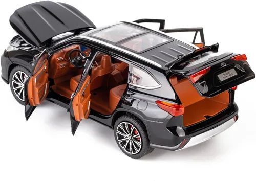 Miniatura 4 de BDTCTK 1/24 Highlander Modelo de Coche, Vehículo de Juguete de Aleación de Zinc con Sonido y Luz para Niños, Regalo para Niños y Niñas (Negro)