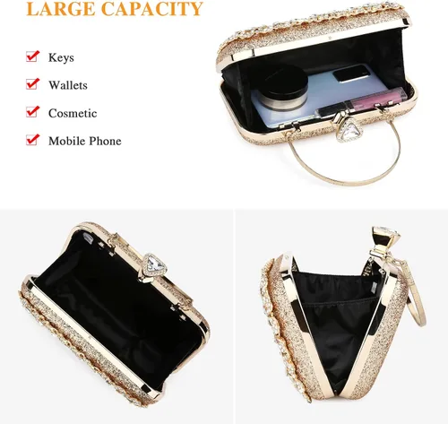 Miniatura 5 de UBORSE Bolso de mano de cristal de pavo real para mujer, bolsos de noche, con diamantes de imitación formales, con purpurina, para boda, novia