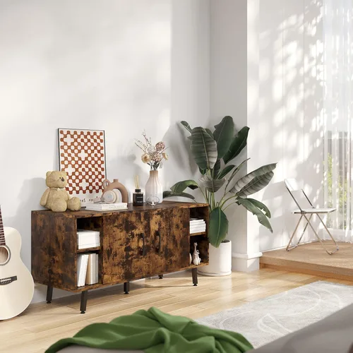 Miniatura 16 de Novilla Soporte de TV para televisores de hasta 50 pulgadas, moderno centro de entretenimiento con puerta de granero, mesa de TV con estante
