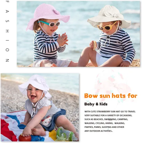 Miniatura 7 de Sombrero de sol para bebé niña con UPF 50+ sombrero de playa ajustable para exteriores con ala ancha