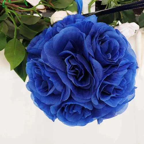 Miniatura 10 de Efavormart - Paquete de 2 bolas de flores artificiales de seda de 7 pulgadas, bola de besos con cinta colgante para pasillo de boda y centros