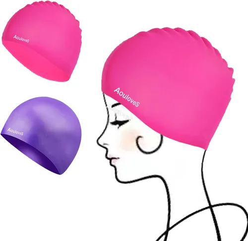 Paquete de 2 gorros de natación para niños y niñas, unisex, de silicona, para niños de 4 a 12 años, ajuste cómodo para cabello largo y cabello corto