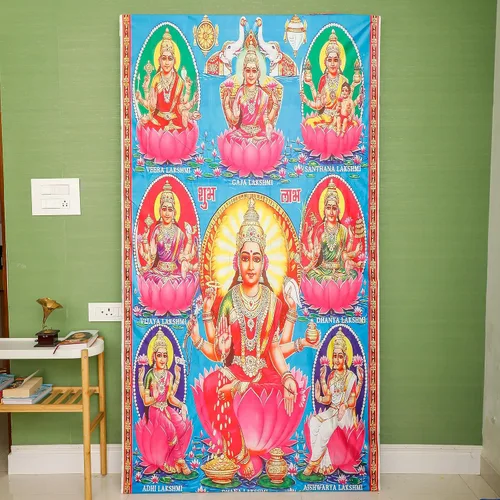Desi Favors Gran tela de algodón Lakshmi MATA/Ashtalakshmi - Decoración de telón de fondo indio estilo Pooja, regalo para bodas hindúes, festivales