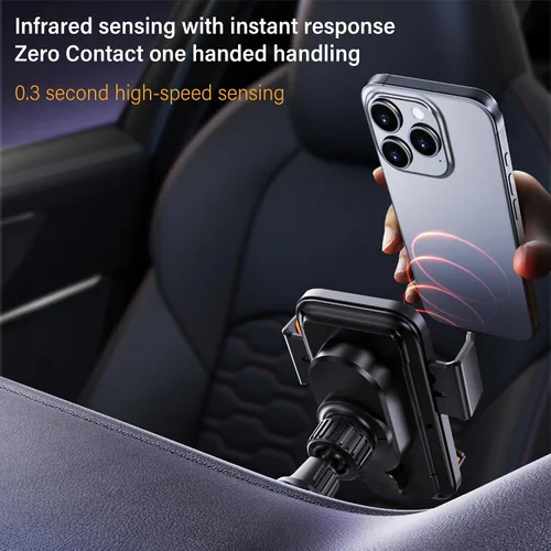 Miniatura 3 de Soporte inalámbrico para teléfono con cargador de automóvil, 15 W, con sujeción automática de 15 W, control de gestos, rotación automática de 90