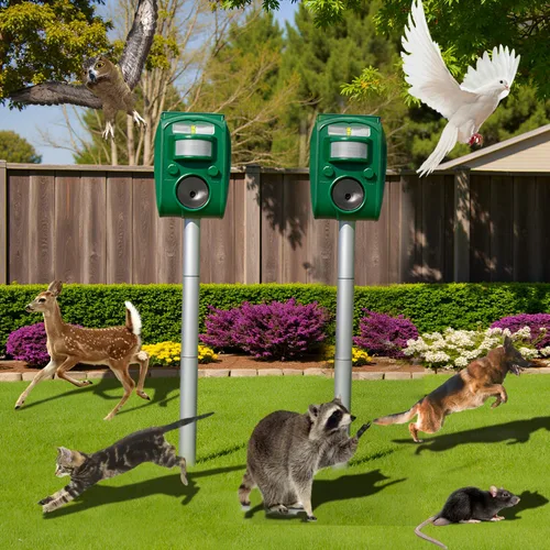 Miniatura 8 de Repelente solar ultrasónico de animales al aire libre, disuasorio de ardillas para gatos, perros y ciervos activado por movimiento, con luz