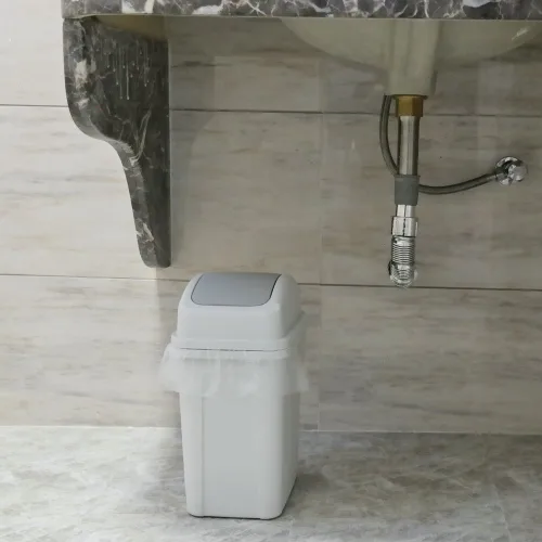 Miniatura 9 de Teyyvn Cubo de basura de plástico de 7 litros/1.8 galones, bote de basura pequeño con tapa abatible (ligeramente gris)