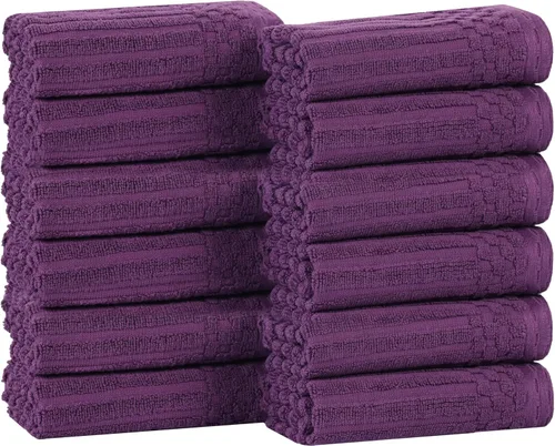 Miniatura 118 de Superior Juego de 6 toallas de algodón sólido y acanalado, toallas de cara de 13 x 13 pulgadas, toallas de mano de 16 x 28 pulgadas, toallas de baño