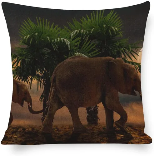 Almohadas de cama con palmeras africanas, camellos, elefantes, 18 x 18 pulgadas, funda de cojín de lino animal de verano para decoración del hogar