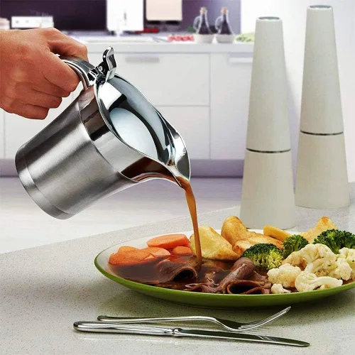 Miniatura 5 de ShineMe Jarra de acero inoxidable para salsa de barco con tapa, 16 onzas con aislamiento de doble pared para mantener la salsa caliente