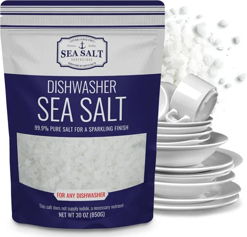 Sal para lavavajillas, suavizante de agua natural, sal marina gruesa de grado alimenticio compatible con lavavajillas Miele, Thermador, Whirlpool y