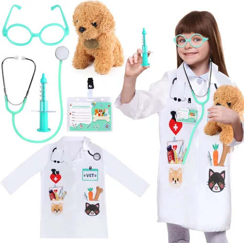 Miniatura 7 de Kyson Disfraz de veterinario para niños, 6 piezas, disfraz de veterinario, juego de simulación para niños y niñas, día de la carrera de Halloween