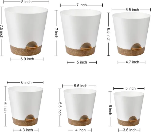 Miniatura 2 de YNNICO Macetas de riego automático para interiores con agujeros de drenaje y platillos, 8, 7, 6.5, 6, 5.5, 5 pulgadas