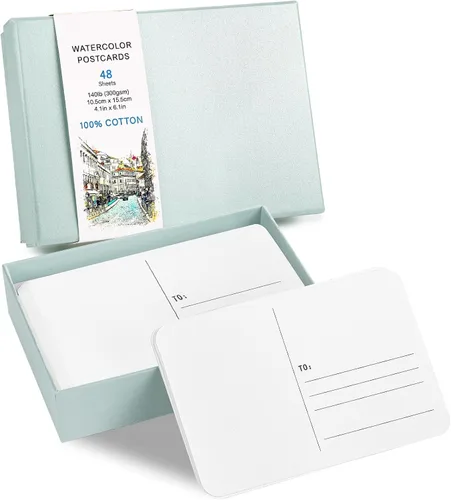 Prudiut 48 hojas de postales de acuarela de 4 x 6, postales en blanco de 140 libras/10.58 oz/m², tarjetas de papel de acuarela, suministros de arte