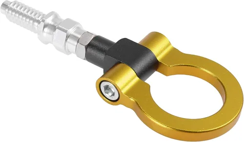 X AUTOHAUX Gancho de remolque con anilla y tornillo para parachoques delantero de aleación de aluminio tono dorado para BMW 325i 335i 550i 125i 120i