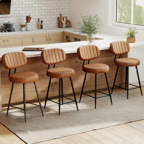 Miniatura 20 de Furniliving - Juego de 2 taburetes de bar giratorios de 26 pulgadas, taburetes modernos de altura de mostrador de cuero sintético con respaldo alto