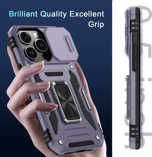 Miniatura 149 de DEERLAMN Funda para iPhone Xs Max con funda deslizante para cámara + protector de pantalla, soporte giratorio de anillo de grado militar a prueba