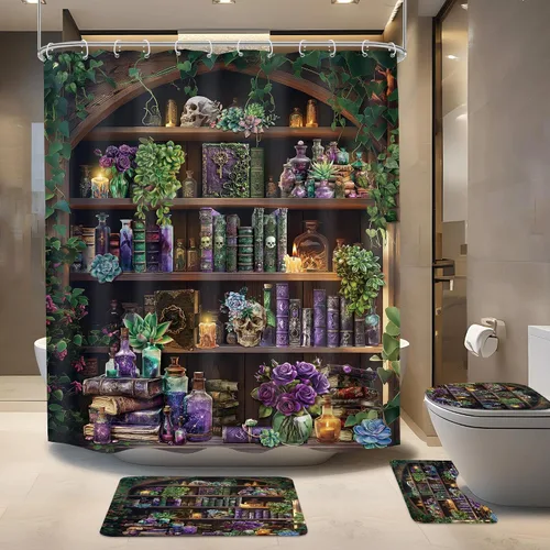 Miniatura 11 de 4 PCS Cortina de Ducha Divertida de Calavera Esqueleto 72Wx72H Juego de Cortina de Ducha Halloween Juego de Baño Neón Gótico Espeluznante Genial