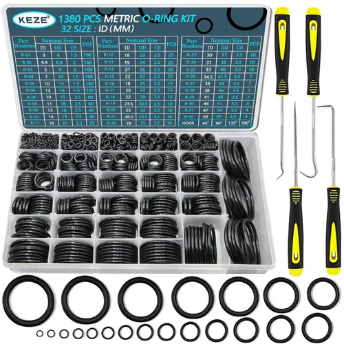 Miniatura 13 de KEZE Juego de 1008 anillos tóricos SAE, 32 tamaños estándar de EE. UU., sellos de goma de nitrilo 70A, juego de anillos tóricos en pulgadas con 4
