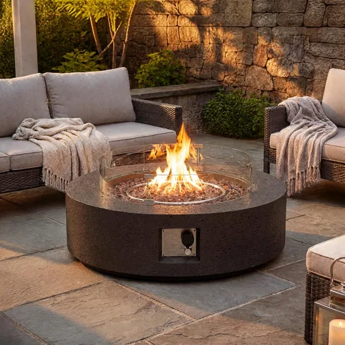 Miniatura 28 de COSIEST mesa cuadrada de propano para exteriores de arenisca con protector contra el viento, certificada, quemador de acero inoxidable de 50,000