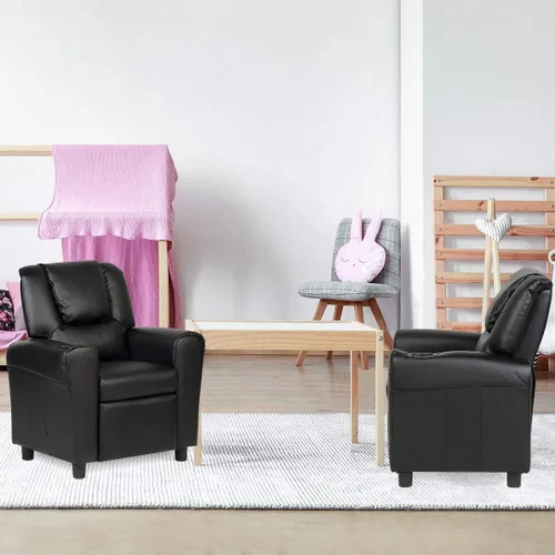 Miniatura 3 de ARLIME Silla reclinable para niños, sillón tapizado con soporte para tazas, respaldo, sofá de cuero para bebé con reposacabezas y reposapiés, Negro