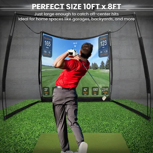 Miniatura 5 de Simuladores de golf para el hogar, red de golf de 11 x 8 pies con pantalla de impacto de simulador y tela objetivo, red de golf portátil resistente