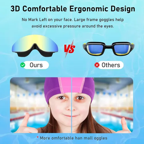 Miniatura 5 de Gafas de natación para niños, gafas de natación polarizadas para niños, visión amplia, antivaho sin fugas, gafas de natación para edades de 4 a 16