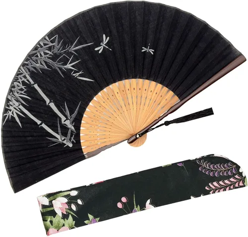 Zolee - Abanico pequeño plegable de mano - Abanicos vintage de bambú y seda chinos y japoneses - para baile, actuación, decoración, boda, fiesta,