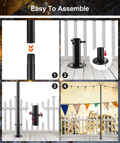 Miniatura 7 de Postes de luz de cadena de 9.5 pies, paquete de 2 postes de luz de cubierta para luces exteriores resistentes con base de anclaje y soporte, postes
