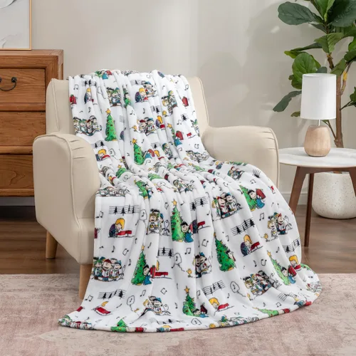 Miniatura 6 de Berkshire Blanket Peanuts® VelvetLoft® - Manta de felpa de Snoopy con lindo personaje, Gang Oh Christmas Tree White (60 x 70 pulgadas)