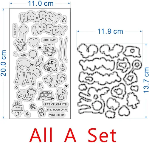 Miniatura 3 de Hooray Happy BIRTHAY - Juego de sellos y troqueles para hacer tarjetas, sellos transparentes y troqueles de corte de metal para álbumes de recortes