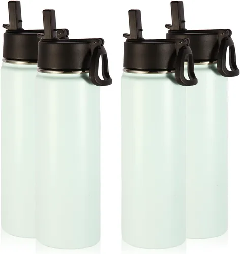 Miniatura 11 de Volhoply Botellas de agua aisladas con popote a granel, paquete de 4, botella deportiva de acero inoxidable de 22 onzas con tapa, vasos de agua