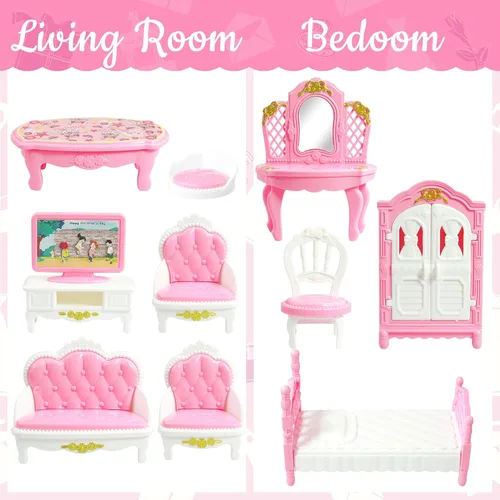 Miniatura 2 de Juego de 20 muebles y accesorios para casa de muñecas, muebles para casa de muñecas, mini muebles para casa de muñecas, 1 a escala 12, dormitorio