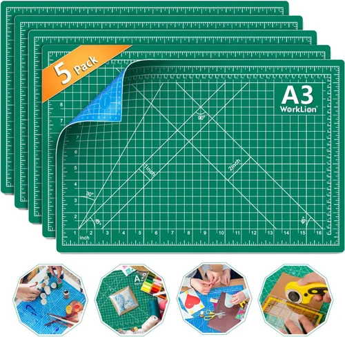 Miniatura 8 de WORKLION Alfombrilla de corte de PVC autorreparable de 12" x 18" para arte, doble cara, tabla de corte giratoria con cuadrícula para manualidades