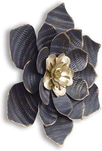 Miniatura 2 de Decointo Esculturas de pared de flores de metal, 9.5 pulgadas, decoración de pared floral negra, flores en capas 3D, arte de decoración de pared