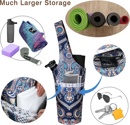 Miniatura 6 de Bolsa de esterilla de yoga impresa a la moda con bolsillo lateral grande y bolsillo con cremallera, bolsa larga de yoga que se adapta a la mayoría