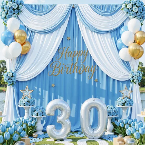 Miniatura 3 de Cortina de fondo azul bebé de 10 pies x 8 pies sin arrugas para fiesta, cortinas de fondo de poliéster azul para fotografías, decoraciones para baby